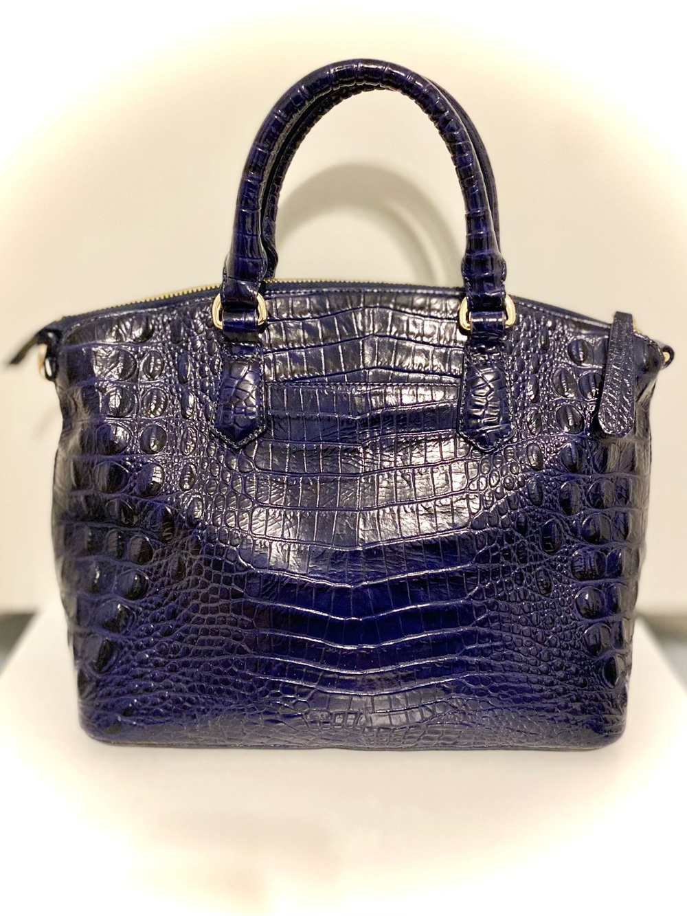 Brahmin Melbourne Navy Croc-Embossed Satchel - Picture 2 of 10